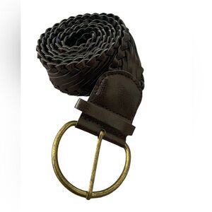 Vintage Boho Y2K? Wide Braided Brown Belt Brass Buckle Size 6